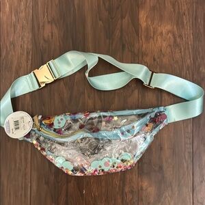 Clear Floral Fanny Pack with Blue Strap